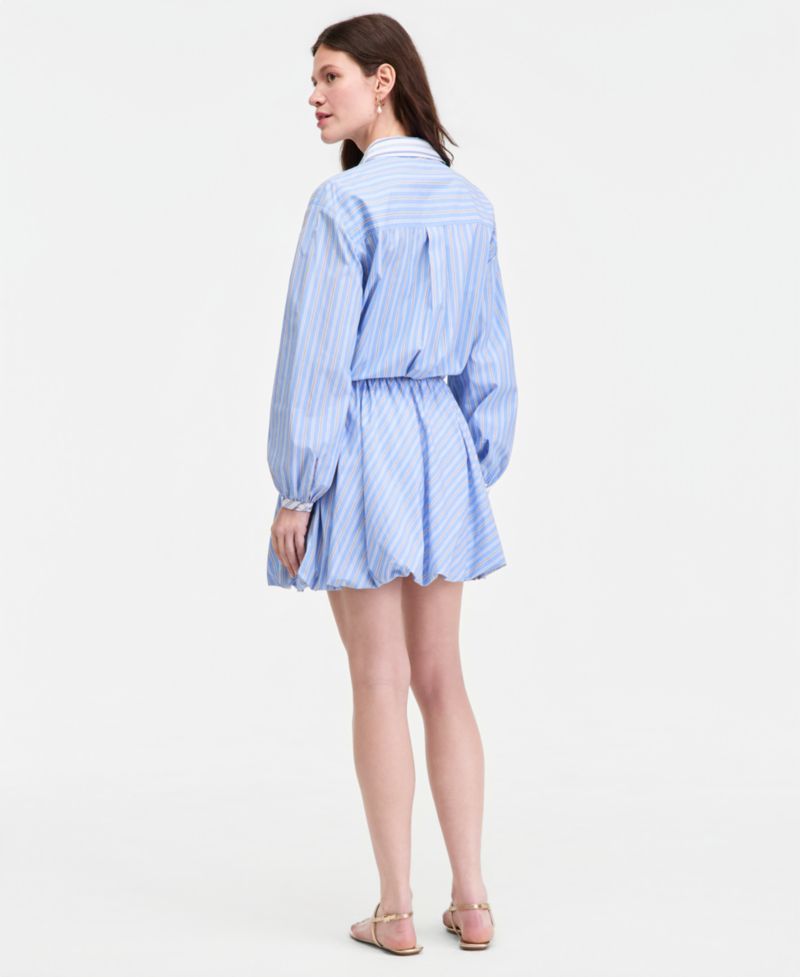 Women's Stripe Tie-Hem Long Sleeve Cropped Shirt