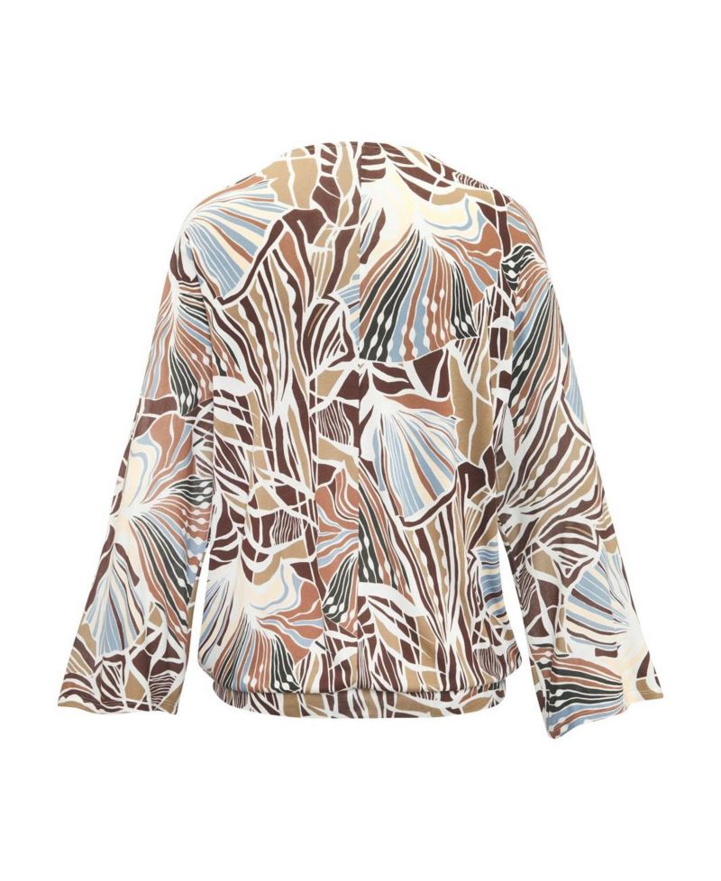 Women's Printed V-Neck Long Dolman-Sleeve Top