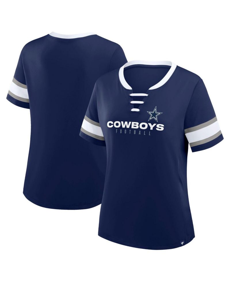 Women's Navy Dallas Cowboys Redzone Draw Play Athena Lace-Up T-Shirt
