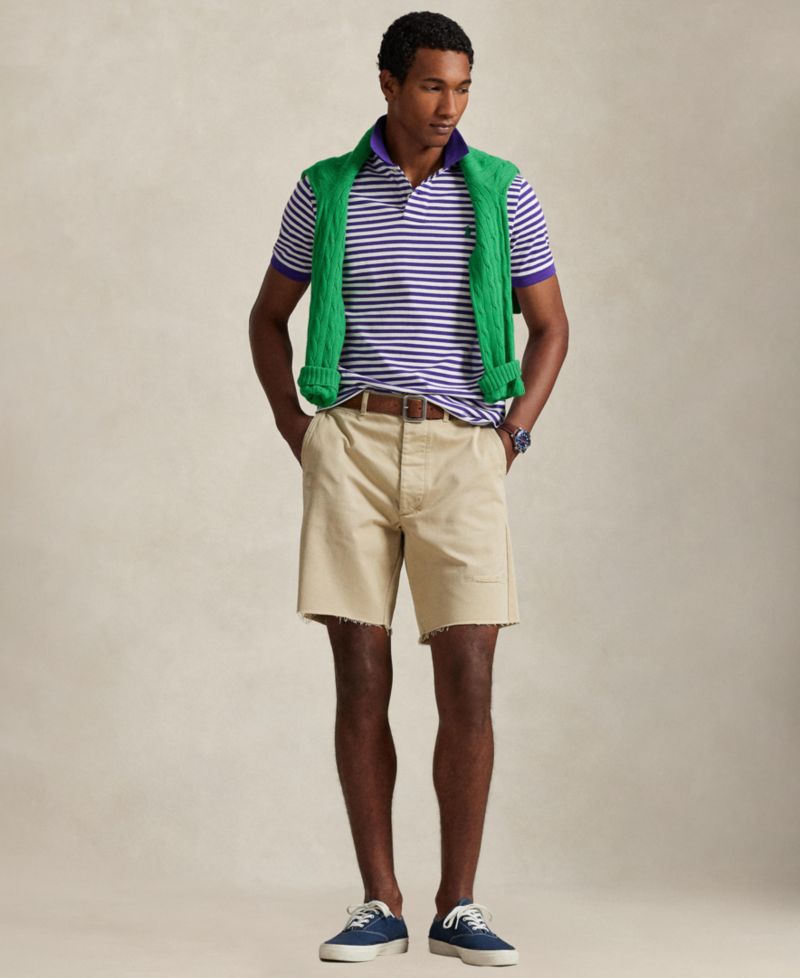 Classic Fit Striped Mesh Polo Shirt