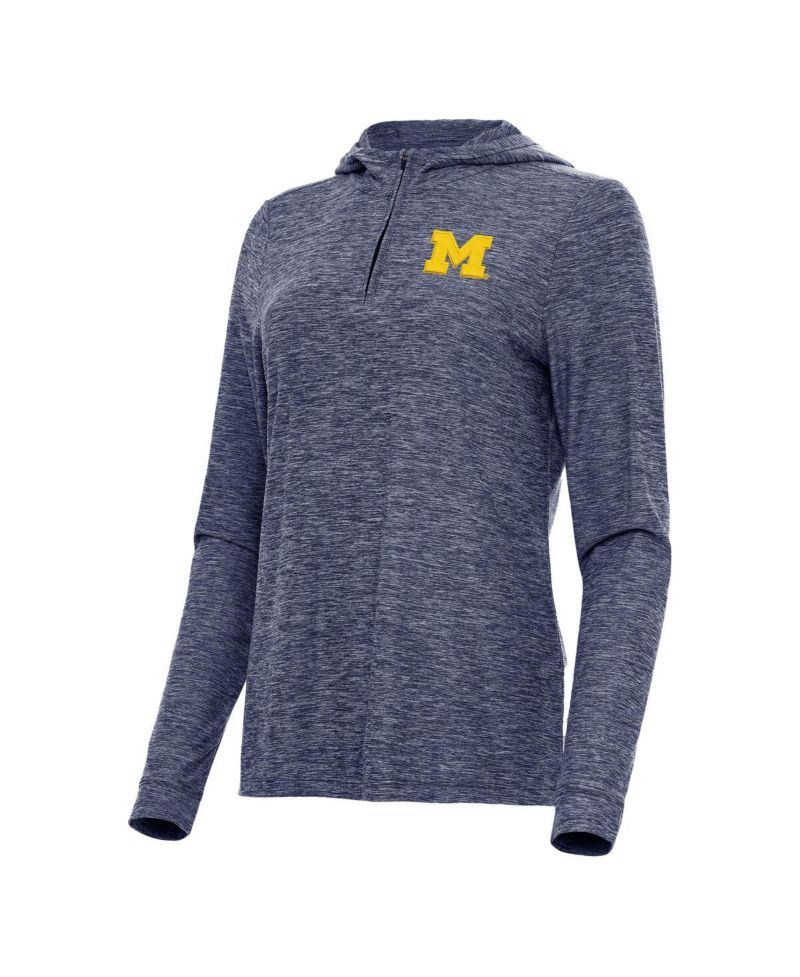 Women's Heather Navy Michigan Wolverines Daybreak Quarter-Zip Hoodie