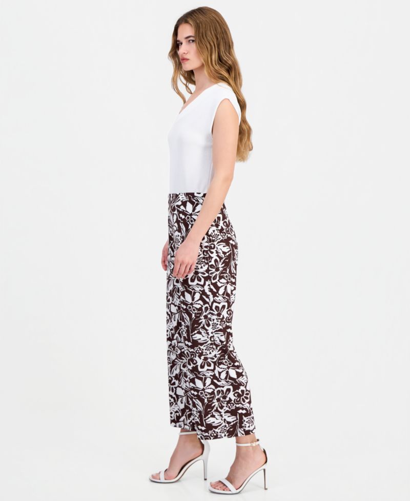 Petite Printed High-Rise Wide-Leg Pants