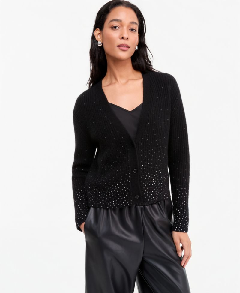 Women's 100% Cashmere Embellished Boyfriend Cardigan