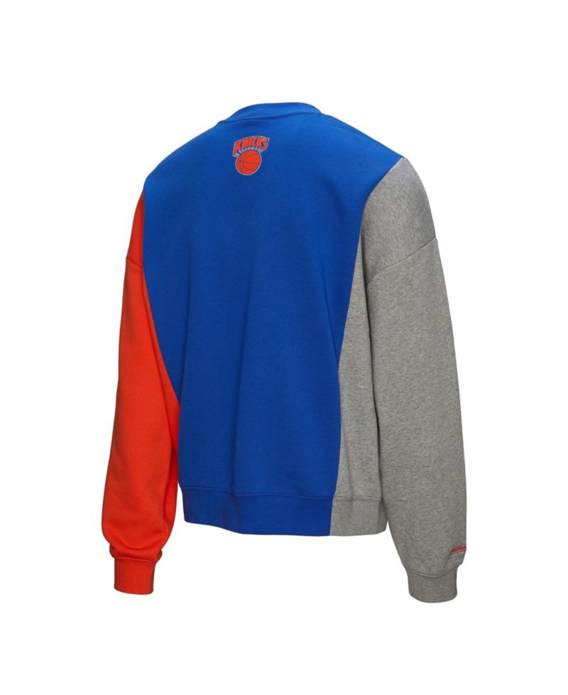 Men's and Women's Blue New York Knicks Hardwood Classics Split 3 Pullover Sweatshirt