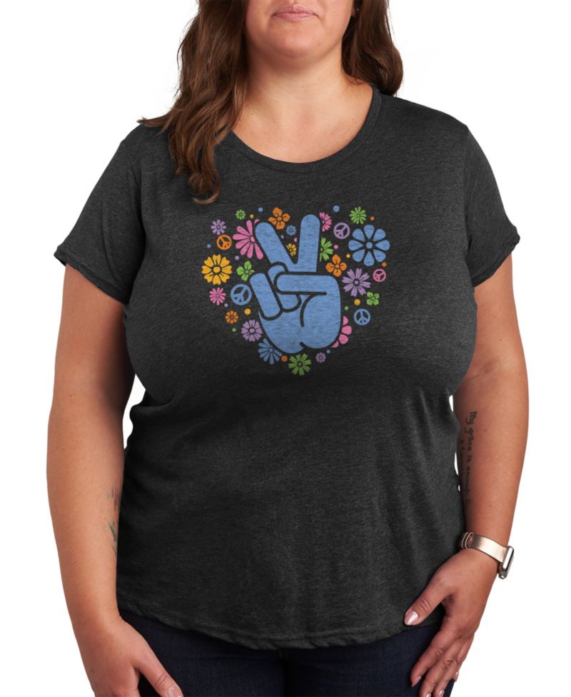 Trendy Plus Size Pastel Peace Sign Size Graphic Crew Neck T-Shirt