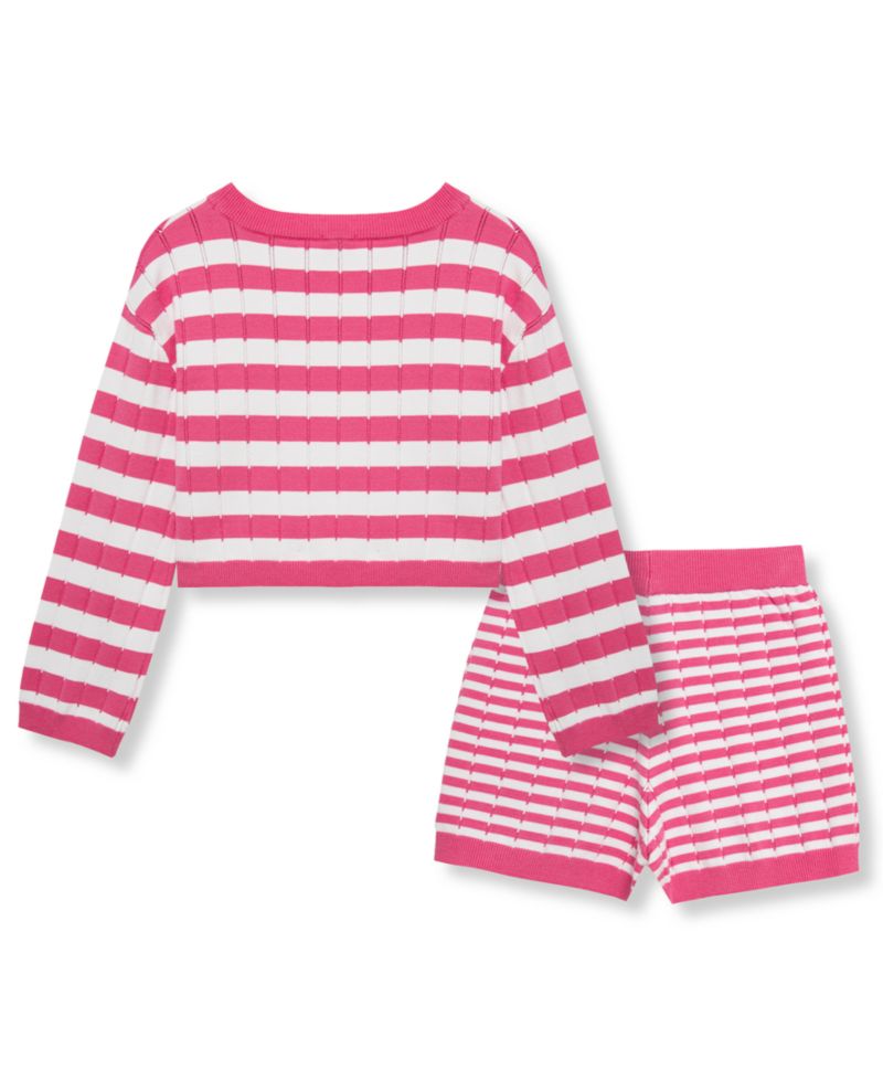Girls' 7-16 Mixed Stripe Sweater and Shorts, 2-Piece Set
