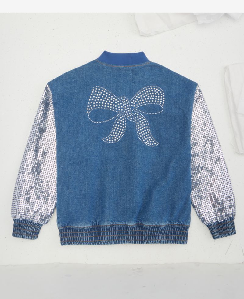 Girls' XS-XL Sequin Bow Denim Jacket