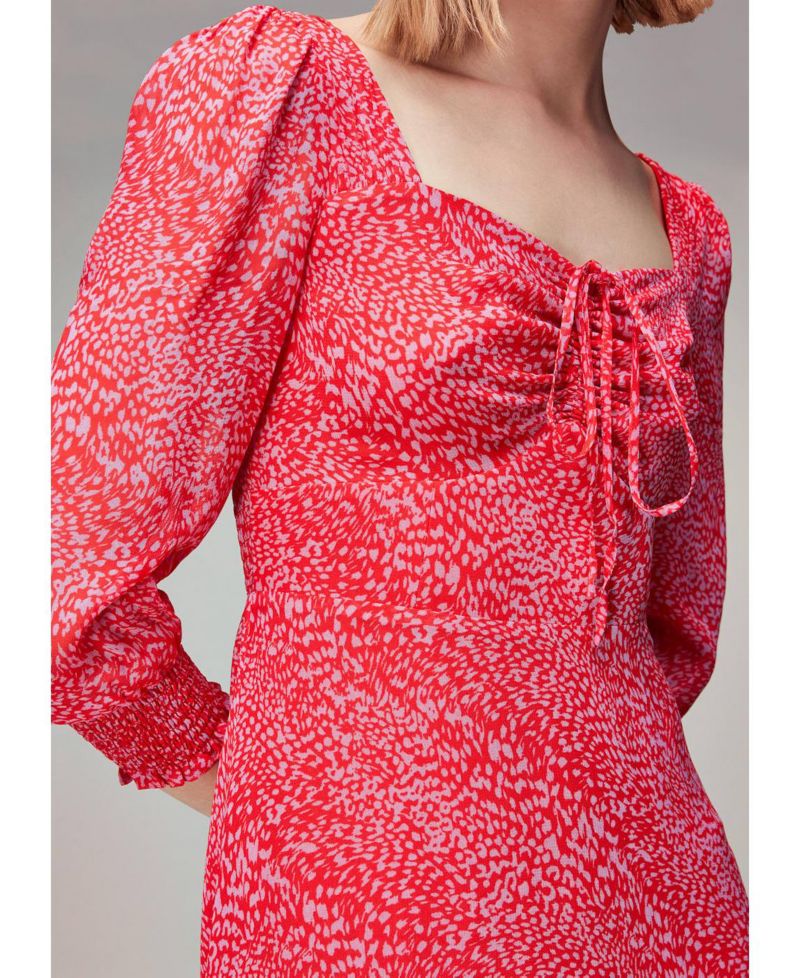 Women's Diagonal Leopard A-Line Midi Dress