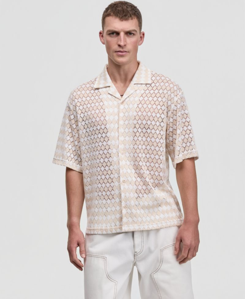 Men's Diamond-Crochet Camp Shirt
