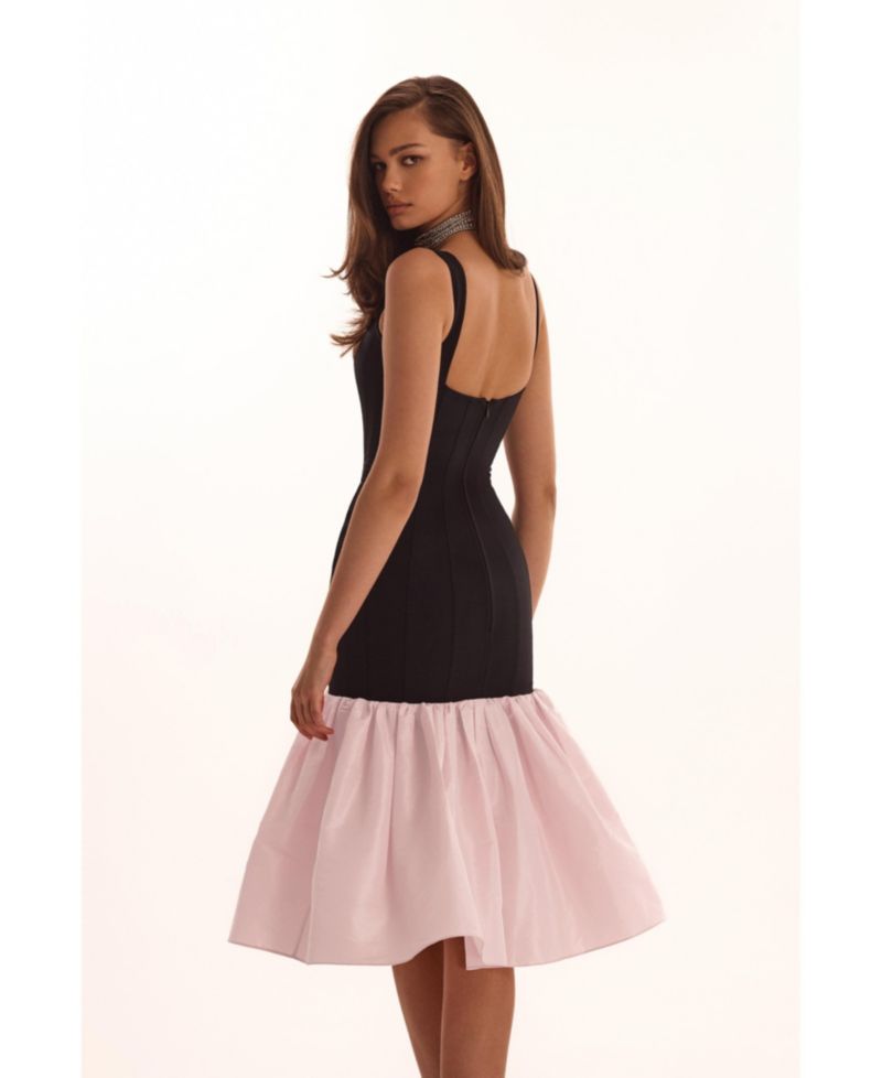 Women's Black Fitted Maxi Dress With Puffy Tiered Skirt