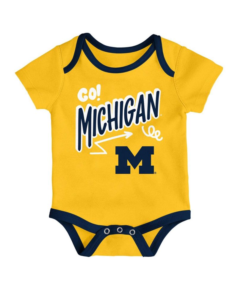 Baby Boys and Girls Outerstuff Michigan Wolverines All Day Play 3-Piece Bodysuit Set