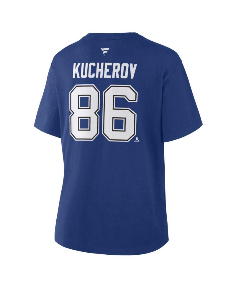 Women's Nikita Kucherov Blue Tampa Bay Lightning Authentic Stack Name & Number T-Shirt