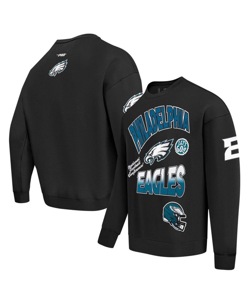Men's Black Philadelphia Eagles Turn It Up Drop Shoulder Pullover Sweatshirt