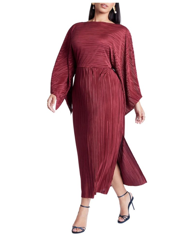 Women's Plus Size Cape Effect Plisse Dress