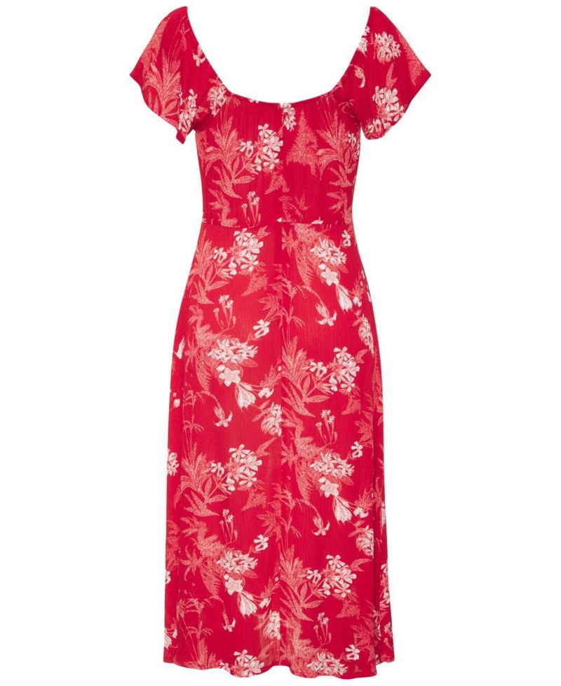 Women's Floral-Print A-Line Sweetheart Midi Dress