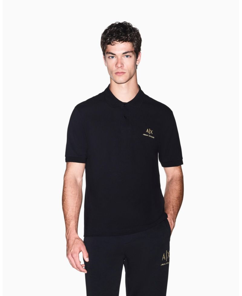 Men's Black And Gold Short Sleeves Pique Polo Shirt