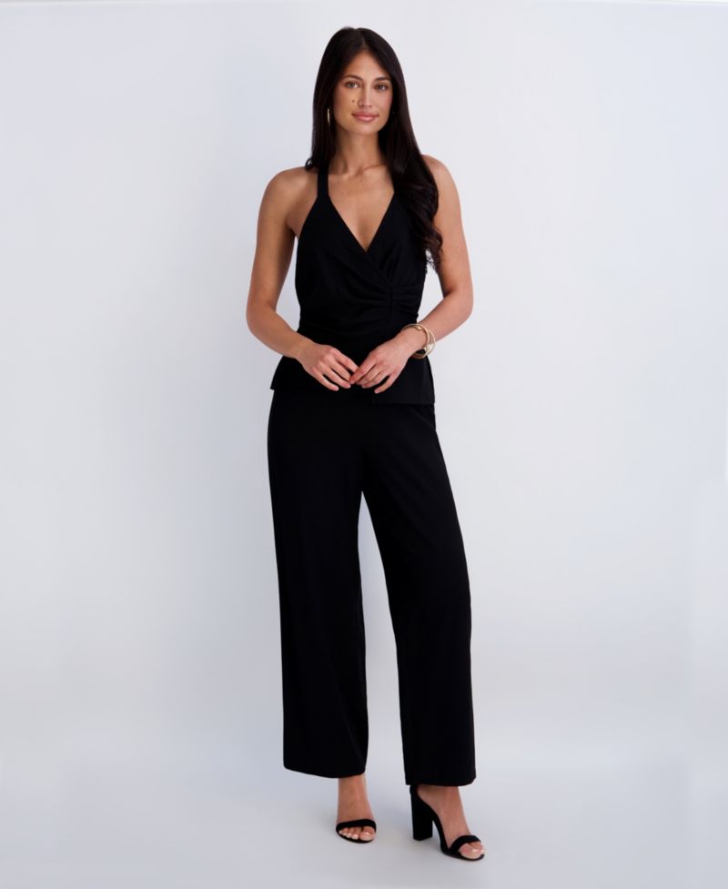 Women’s Faux Linen Halter Jumpsuit
