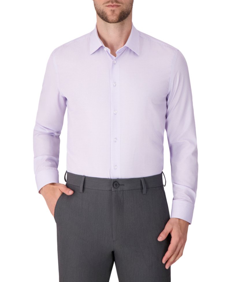 Men's Long Sleeve 4-Way Check Print Dress Shirt