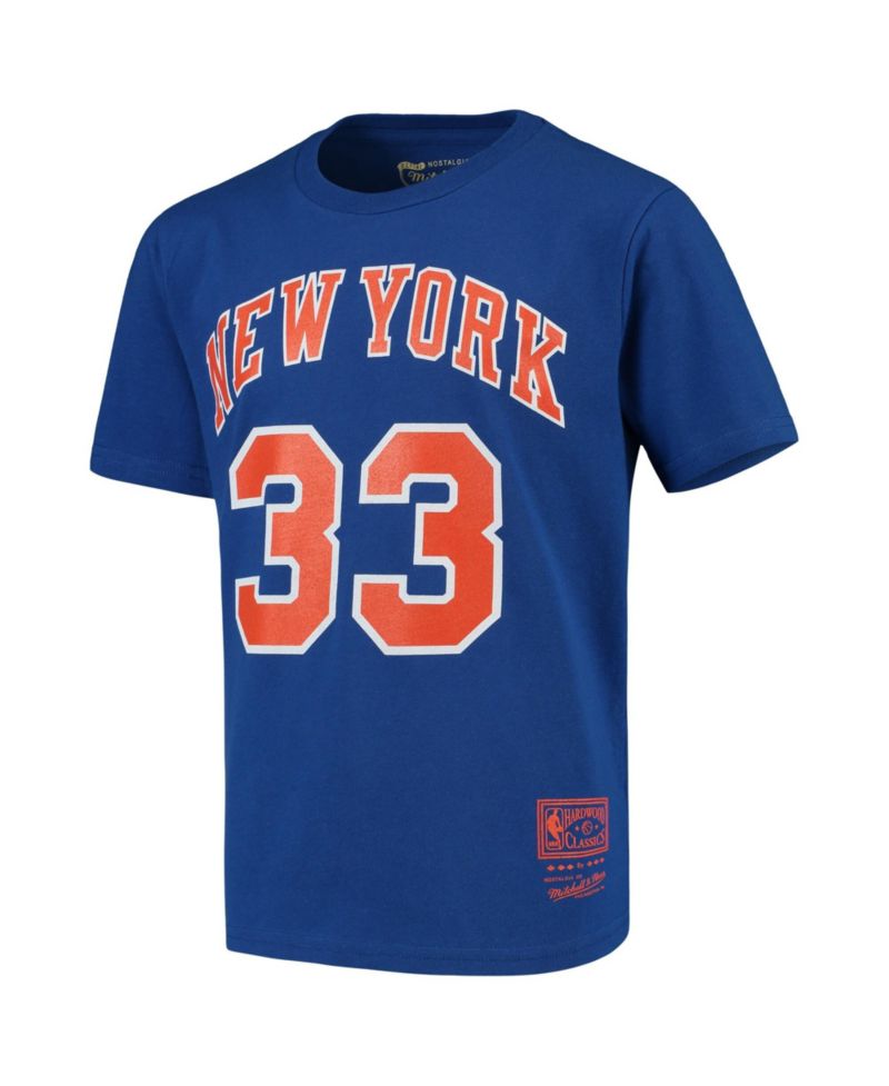 Big Boys and Girls Mitchell Ness Patrick Ewing Blue New York Knicks Hardwood Classics Name & Number T-Shirt