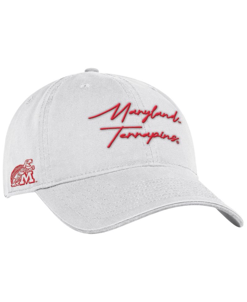 Men's White Maryland Terrapins College Essentials Washed Cotton Blend Adjustable Hat