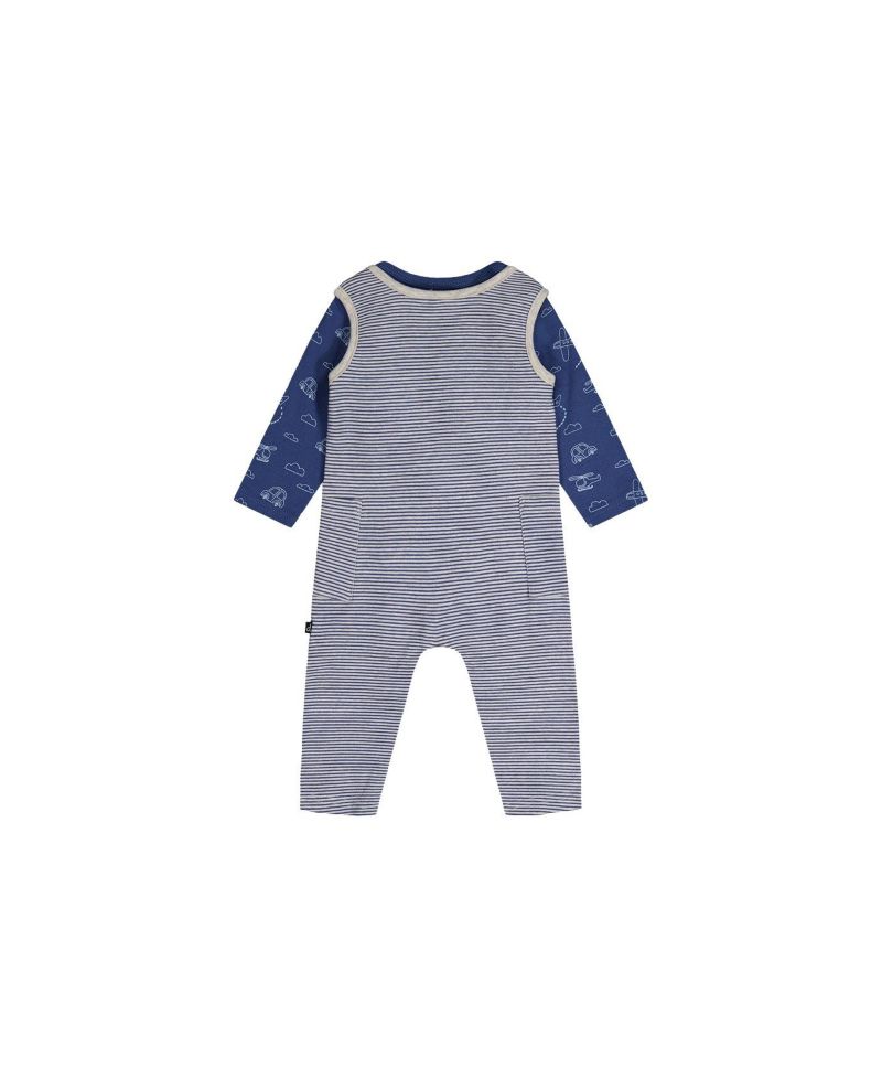 Baby Boy ( 3M to 24 M ) Cotton Onesie with Overalls Set Printed Transportation