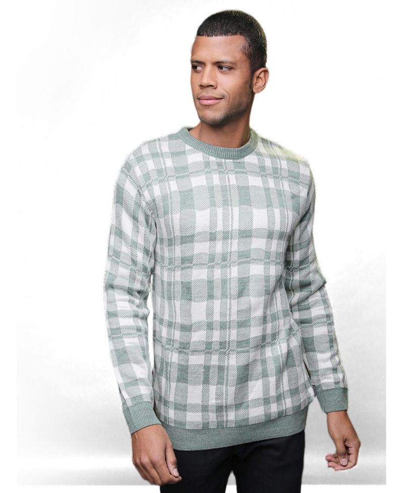 Men's Plaid Crew Neck Sweater