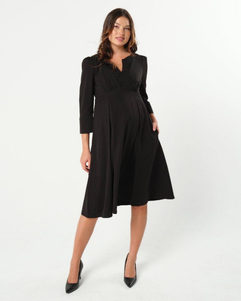 Maternity Empire Waist Nursing Midi Tea Dress in TENCEL