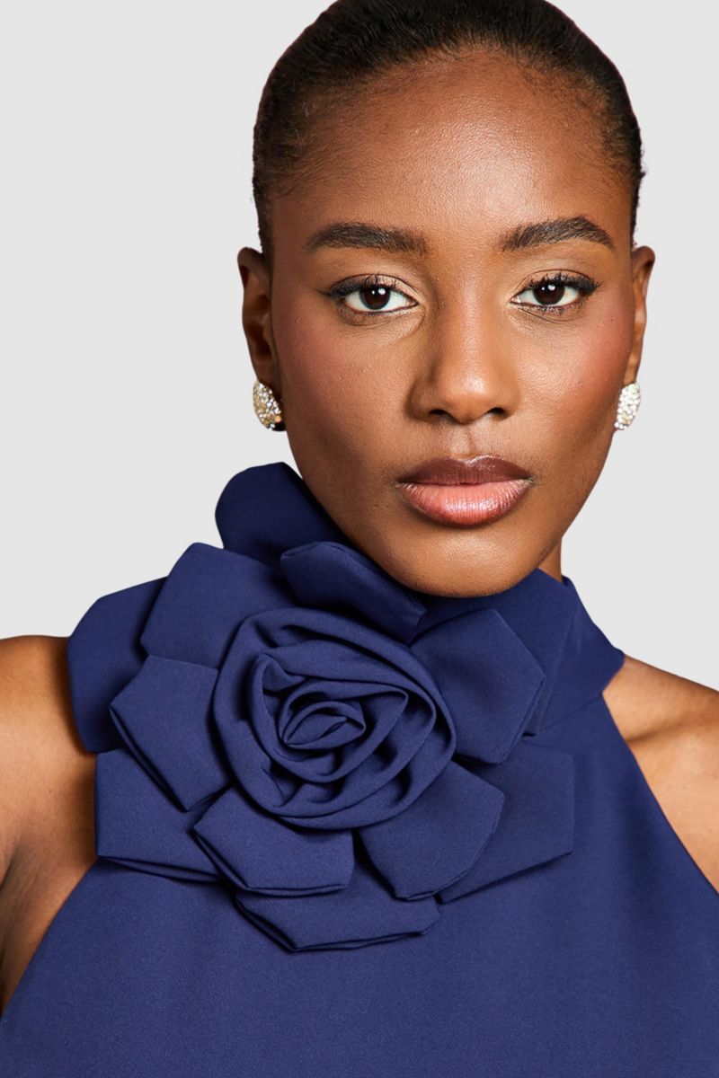 Women's Corsage High Neck Midi Dress