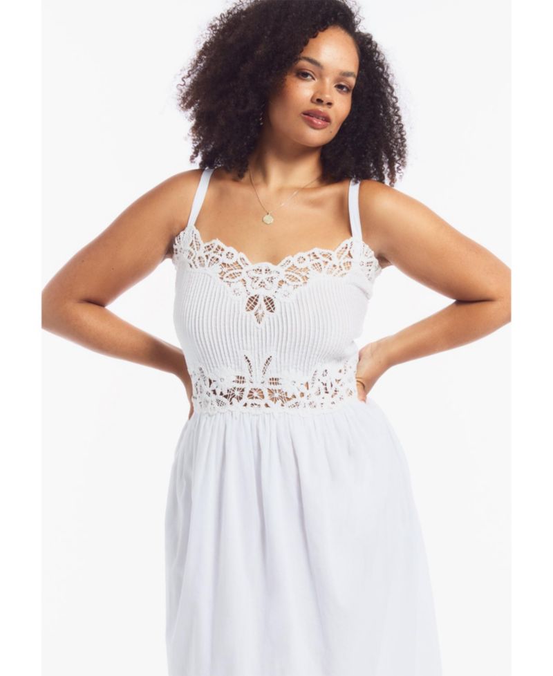 Plus Size Cotton Voile V-Neck Lace-Trim Ruffled Hem Maxi Dress