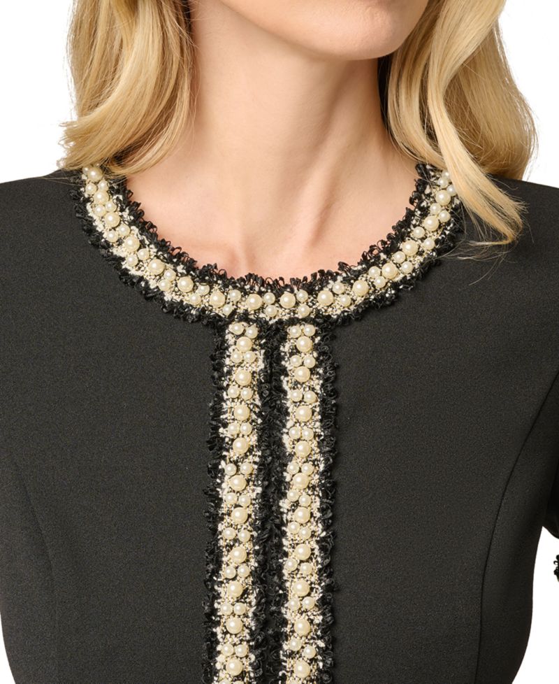 Women's Imitation Pearl-Trim Peplum Crepe Sheath Dress