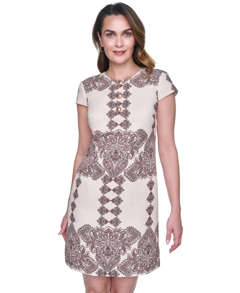 Women's Printed Taffeta Button-Front Shift Dress