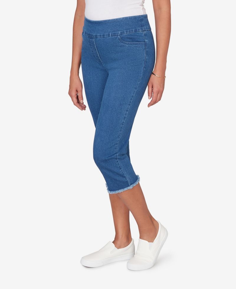 Petite Classic Super Stretch Denim Fringe Capri Pants