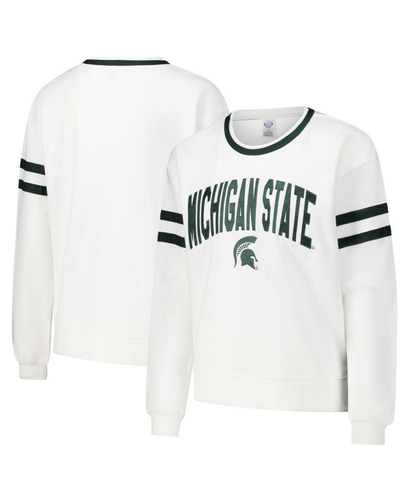 Women's White Michigan State Spartans Borough French Terry Arch Over Long Sleeve T-Shirt