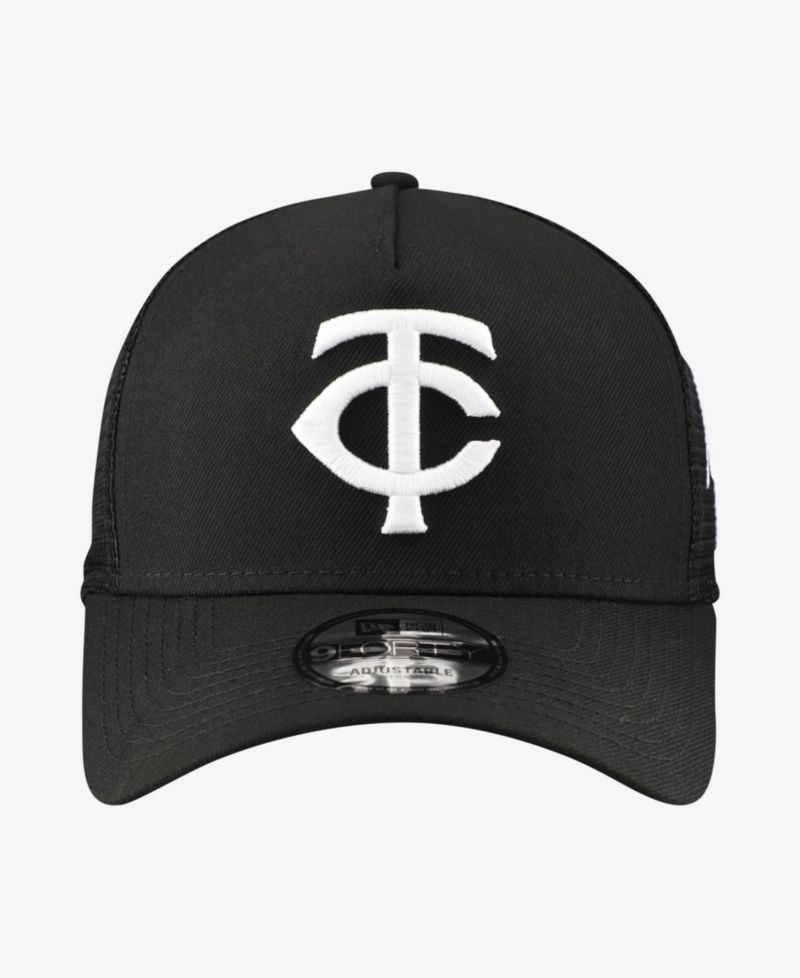 Men's Black Minnesota Twins Side Script 9FORTY A-Frame Trucker Adjustable Hat