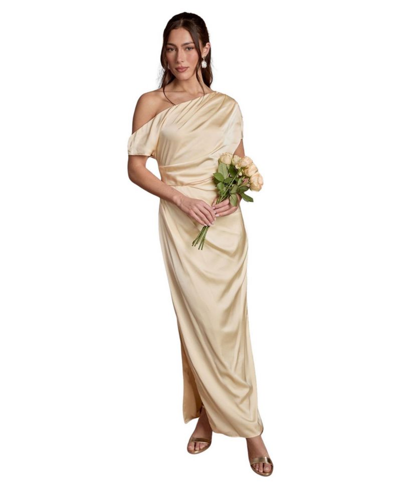 Women's Off Shoulder Satin Maxi Dress