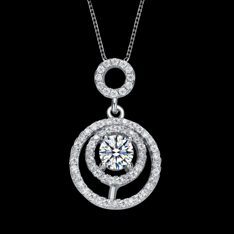White Gold Plated CZ Double Halo Drop Pendant Necklace