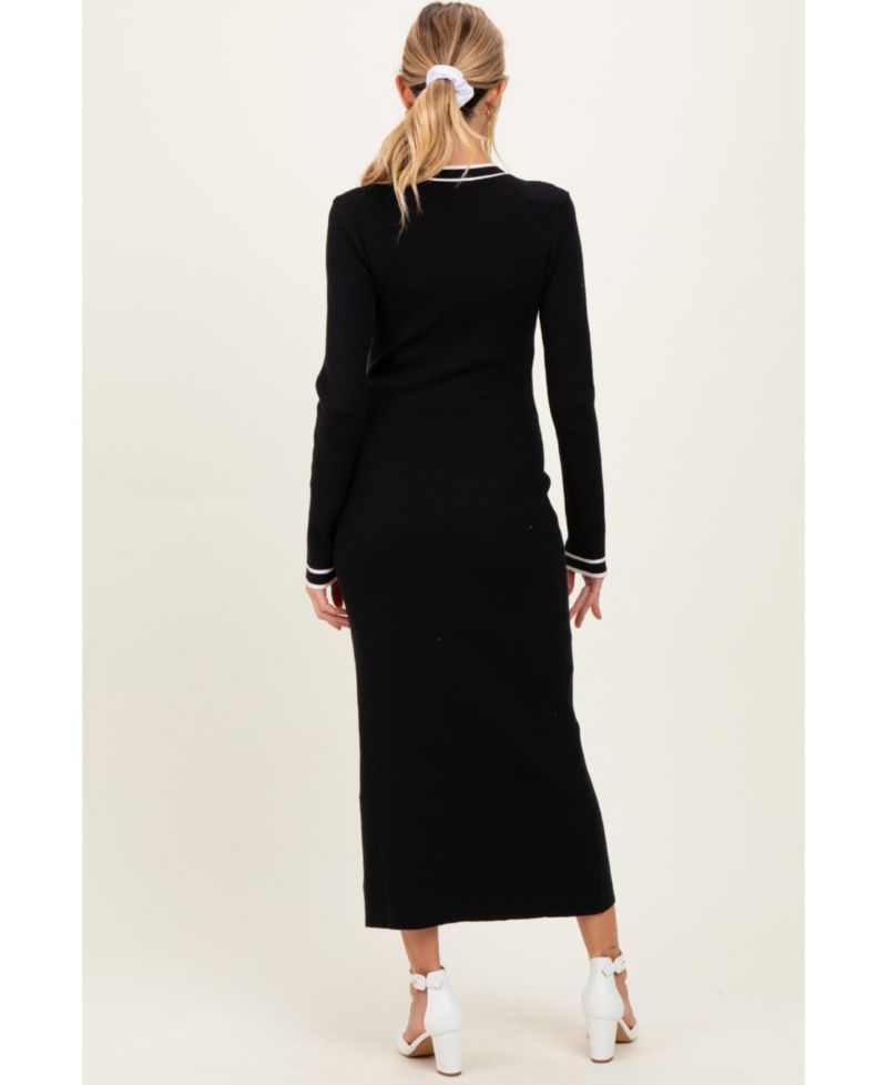 Maternity Black Tie Neck Sweater Midi Dress