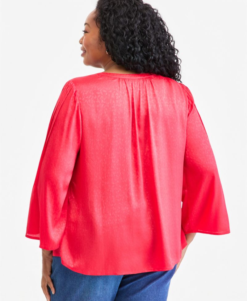 Petite Satin Bell-Sleeve Pintuck Blouse