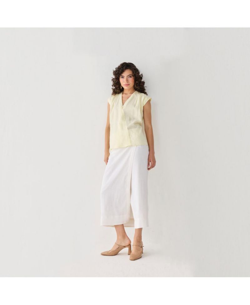 Women's V-neck Linen Overlap Top