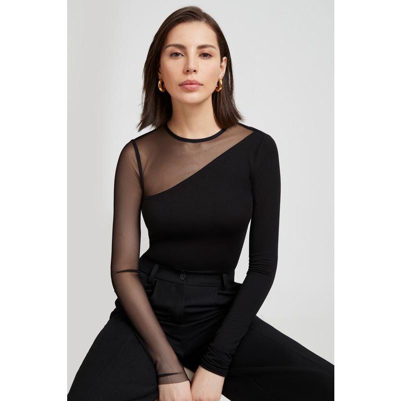 Women's Milo Asymmetric Sheer Mesh-Sleeve Jersey Top