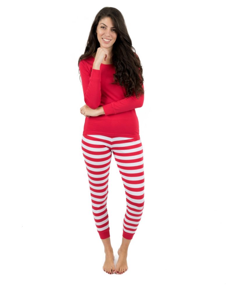 Women's Two Piece Cotton Striped Holiday Pajamas