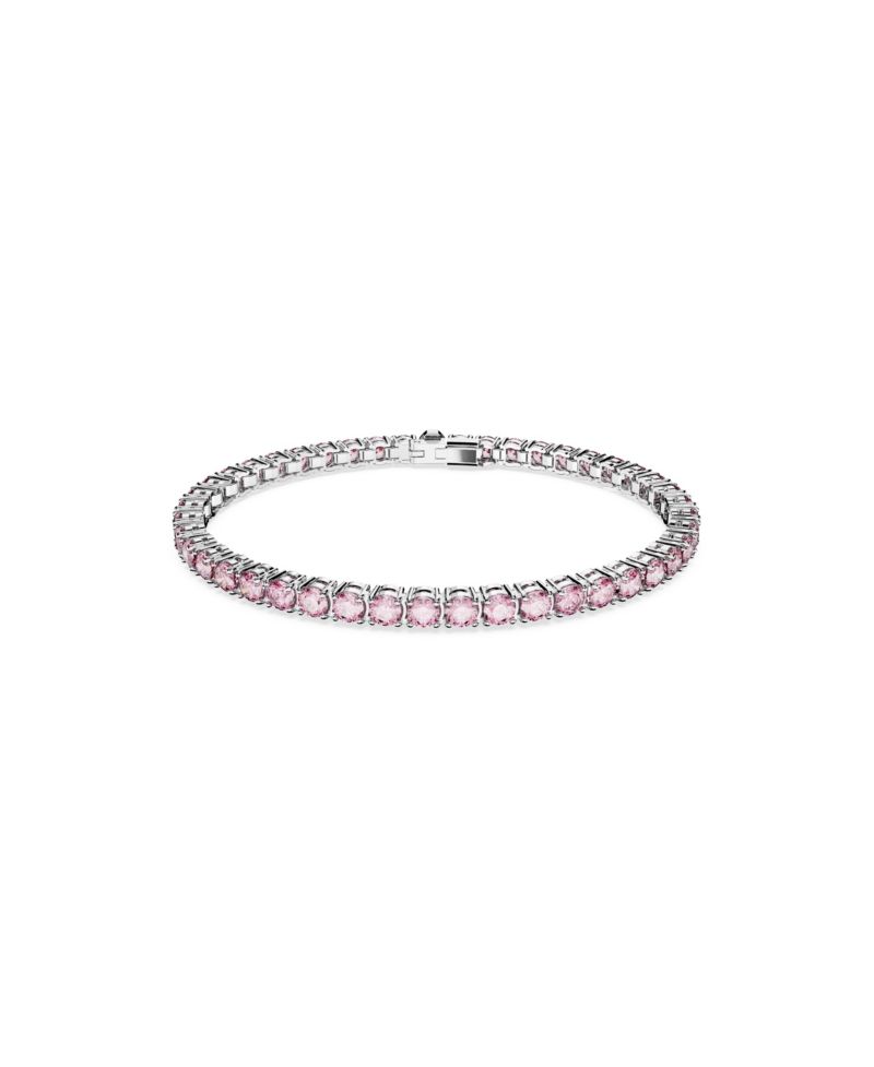 Crystal Matrix Tennis Bracelet Round Cut Pink Rhodium Plated