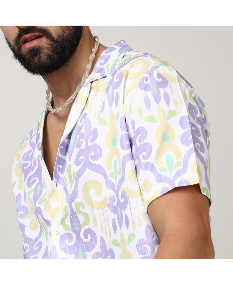 Men's Lilac & Pale Yellow Ethnic Shirt
