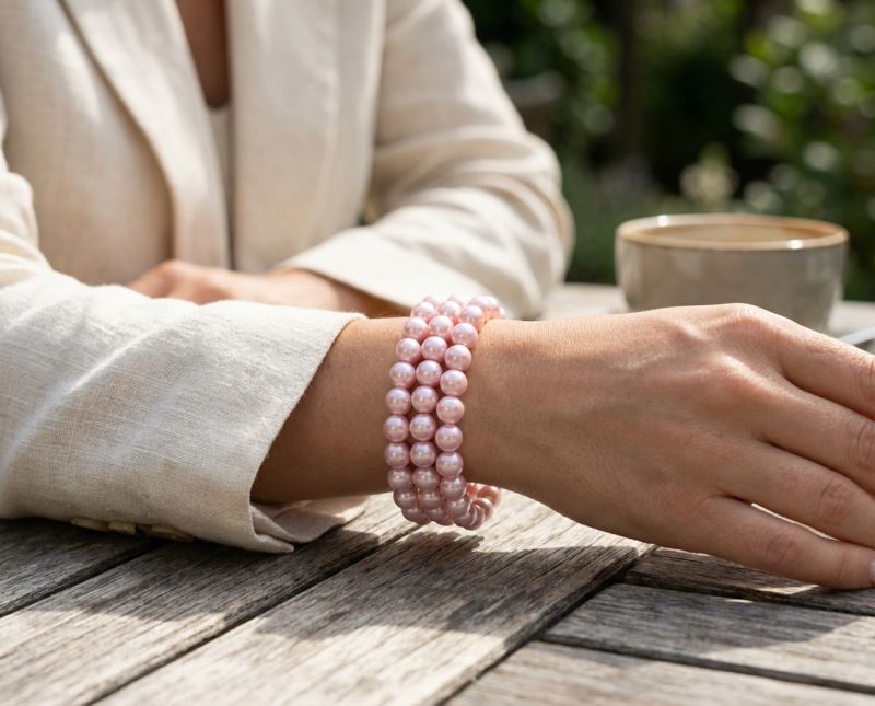 Timeless 12MM Pink Simulated Pearl Stackable Bead Strand Stretch Bracelet