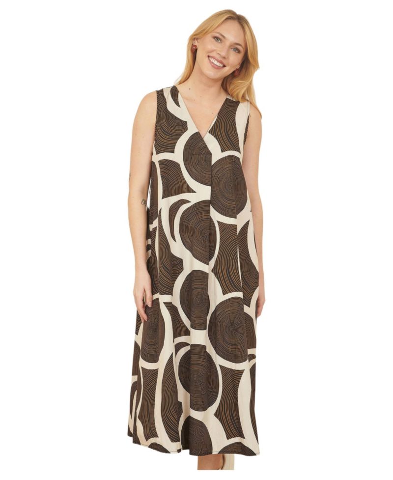 Women's Sleeveless V-Neck Trapeze Midi Dress