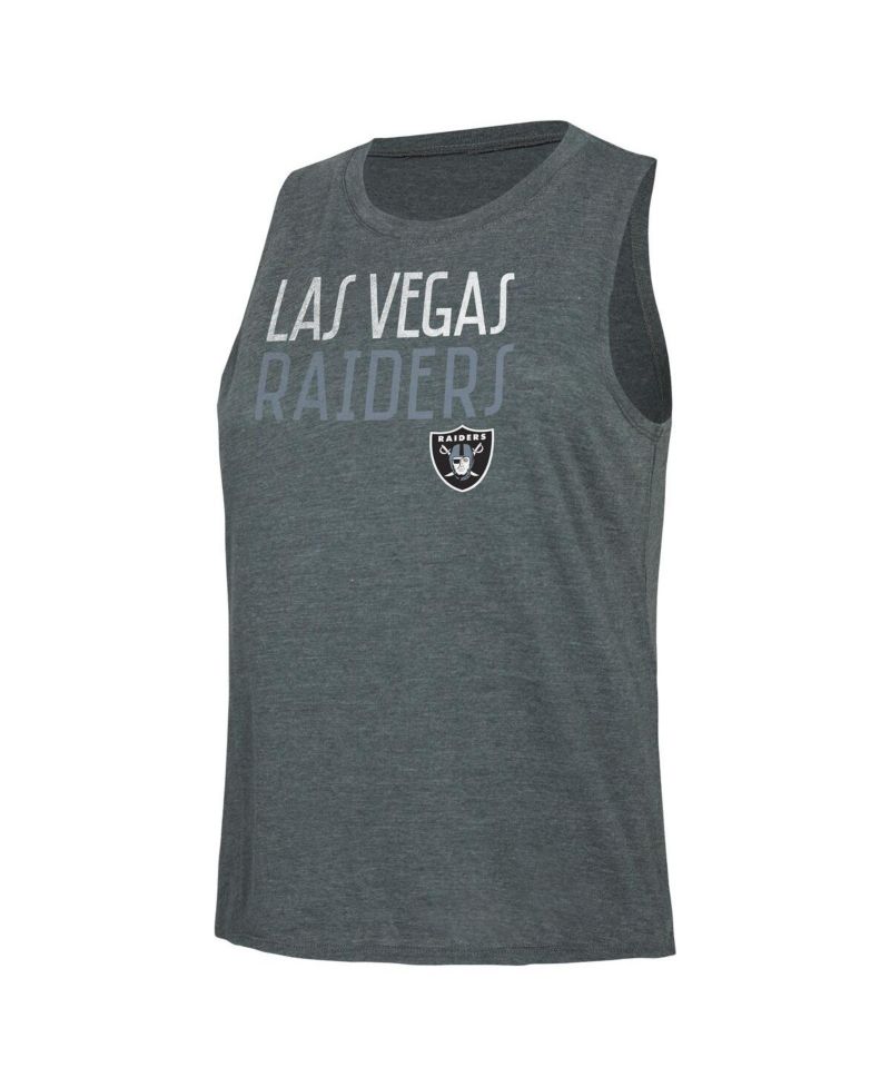 Women's Black, Charcoal Distressed Las Vegas Raiders Muscle Tank Top and Pants Lounge Set