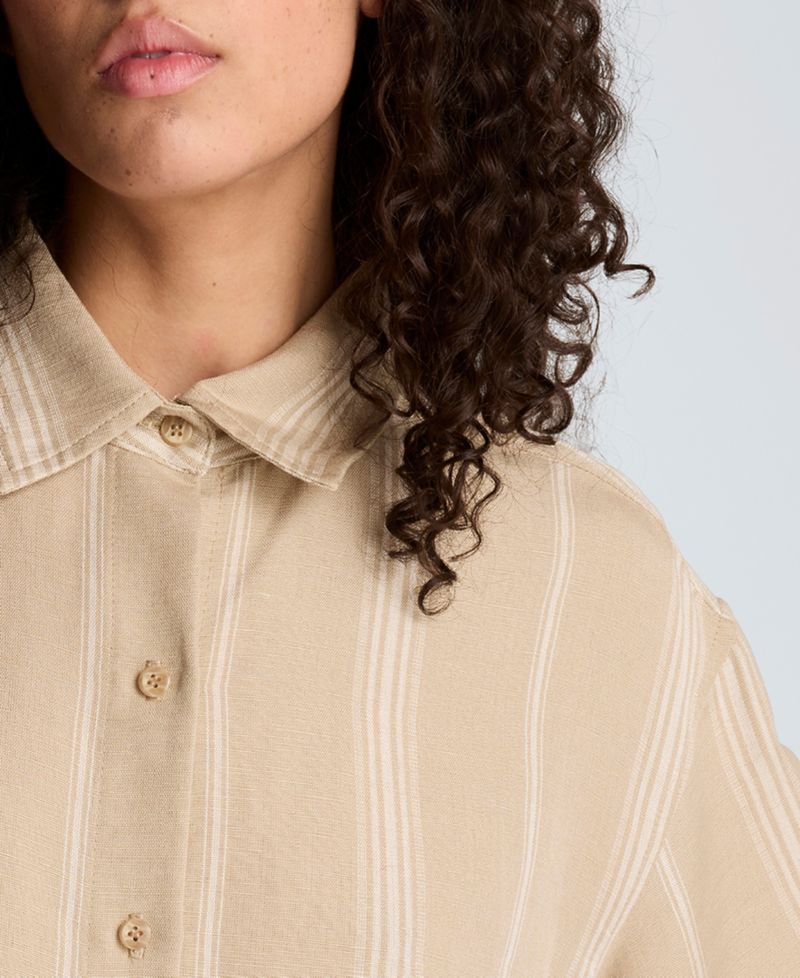 Women's Drop Shoulder Linen Boyfriend Shirt