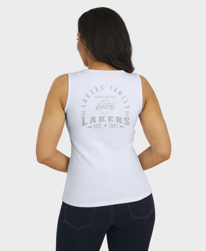Women's White Los Angeles Lakers Rib-Knit Henley Tank Top