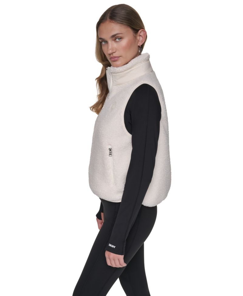 Women's Sherpa Mock-Neck Jacket with Woven Piecing