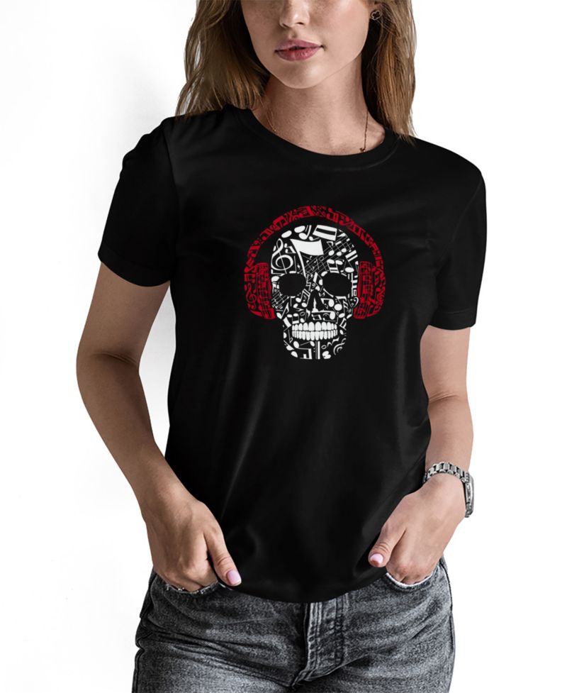 Women's Music Notes Skull Word Art T-shirt